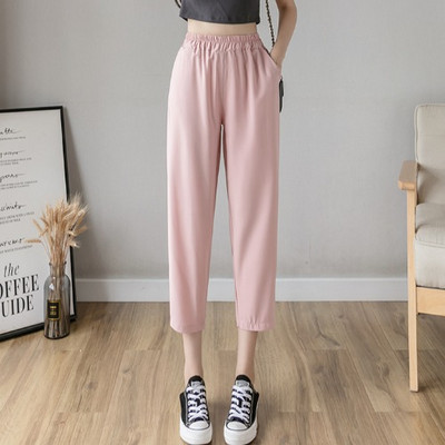 Sieviešu bikses ar kabatām un augstu vidukli - 9/10 garums