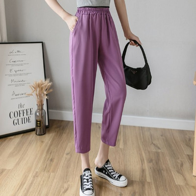 Sieviešu bikses ar kabatām un augstu vidukli - 9/10 garums