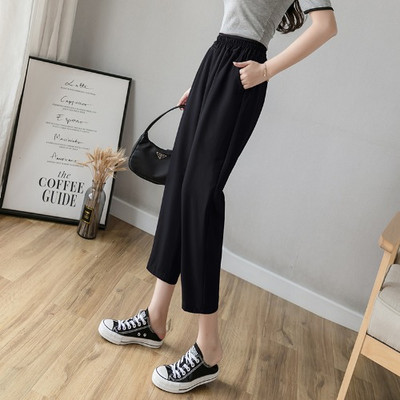 Sieviešu bikses ar kabatām un augstu vidukli - 9/10 garums