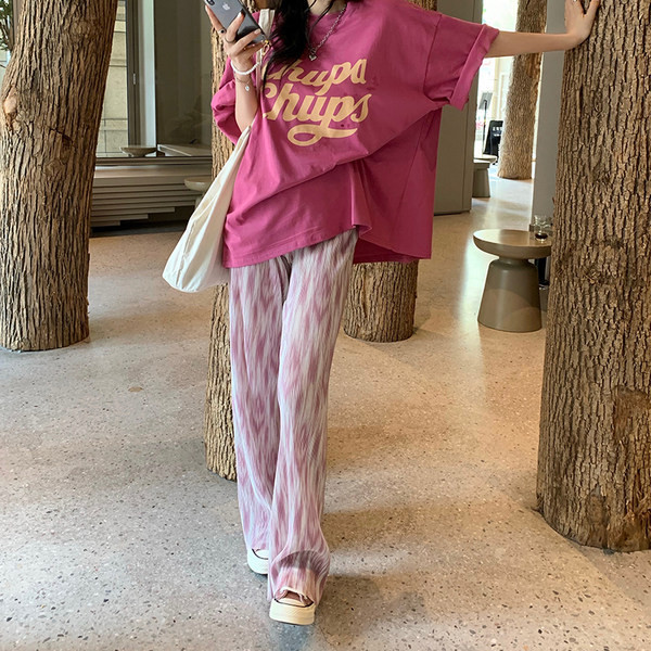 Γυναικείο παντελόνι φαρδύ μοντέλο με υψηλή ελαστική μέση