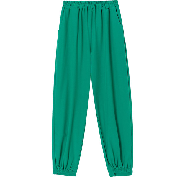 Sieviešu vienkrāsainas bikses ar elastīgu jostasvietu un kabatām