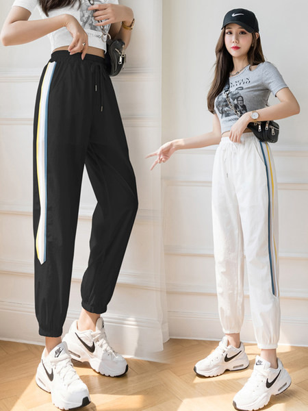 Sieviešu sporta bikses ar apmali baltā un melnā krāsā