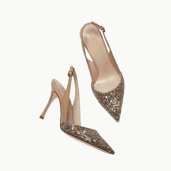 Κομψά γυναικεία σανδάλια μυτερό μοντέλο με ψηλό τακούνι 