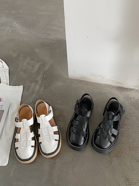 Sandale dama din piele ecologica model rotunjit