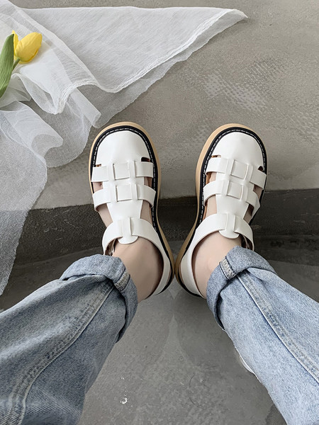 Sandale dama din piele ecologica model rotunjit