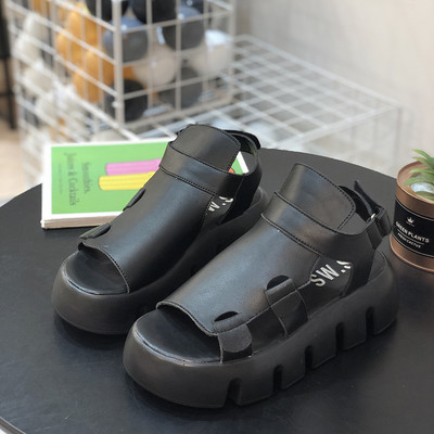 Sandale de dama cu talpa inalta in alb-negru