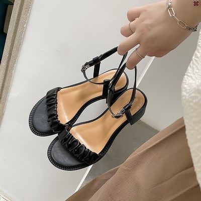 Sandale dama din piele ecologica model uni cu toc