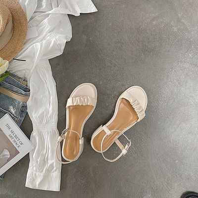 Sandale dama din piele ecologica model uni cu toc