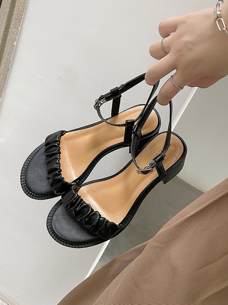 Sandale dama din piele ecologica model uni cu toc