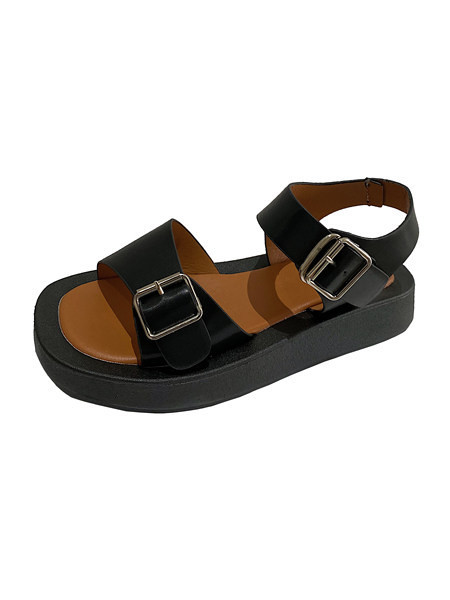 Sieviešu ikdienas sandales ar sprādzi un plakanu zoli