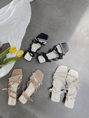 Sandale de dama elegante cu sireturi si perle decorative