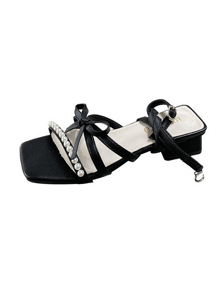 Sandale de dama elegante cu sireturi si perle decorative