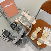 Sandale de dama cu pietre si toc jos in doua culori