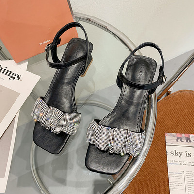 Sandale de dama cu pietre si toc jos in doua culori