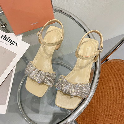 Sandale de dama cu pietre si toc jos in doua culori