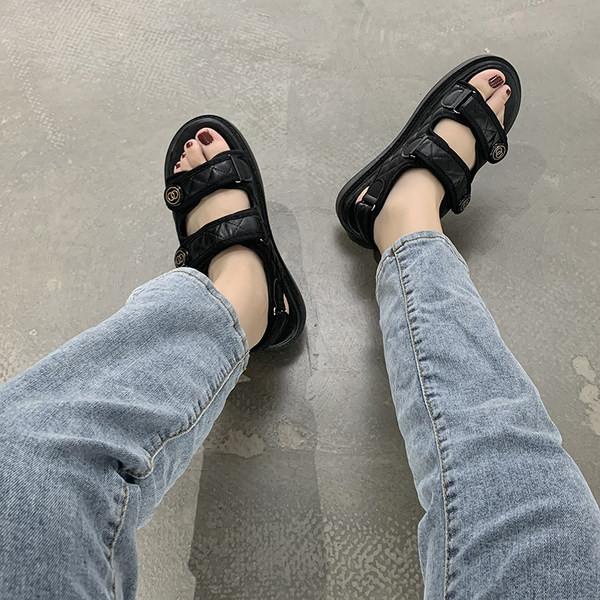 Sandale de damă elegante cu velcro și talpă plată