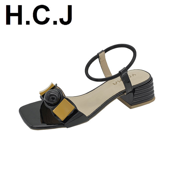 Sandale de dama cu toc gros in negru si bej