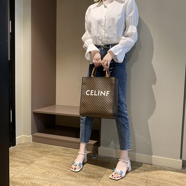 Sandale de dama cu toc gros in negru si bej