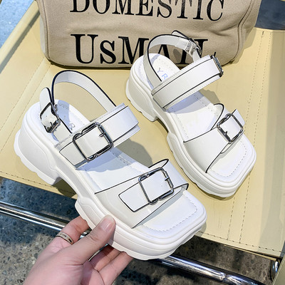 Sandale moderne de damă din piele artificială în alb și negru