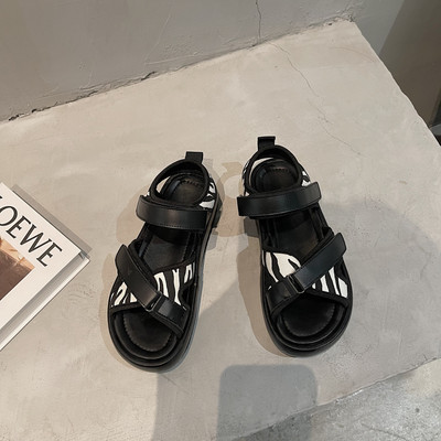 Sandale casual de damă cu talpă plată înaltă și velcro