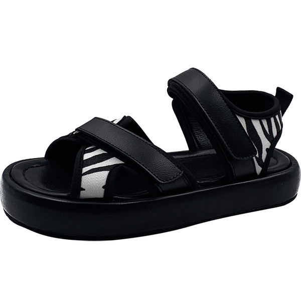 Sandale casual de damă cu talpă plată înaltă și velcro