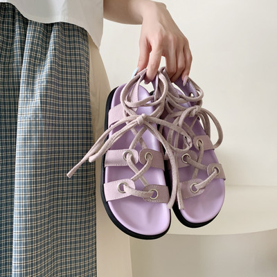 Sandale de dama moderne cu talpa plate si sireturi