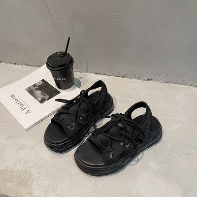 Sandale casual dama cu talpa plate si sireturi