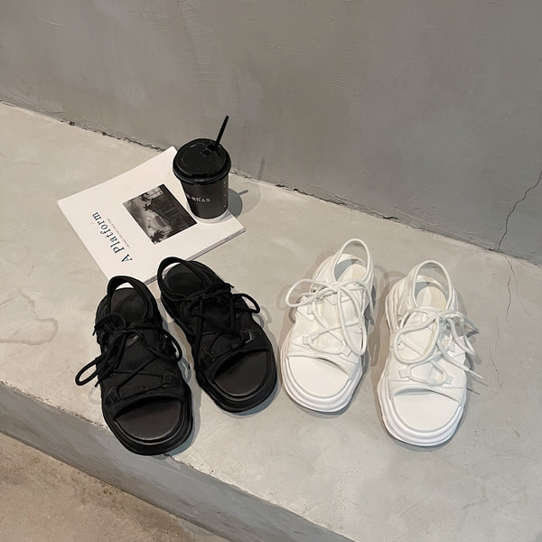 Sandale casual dama cu talpa plate si sireturi