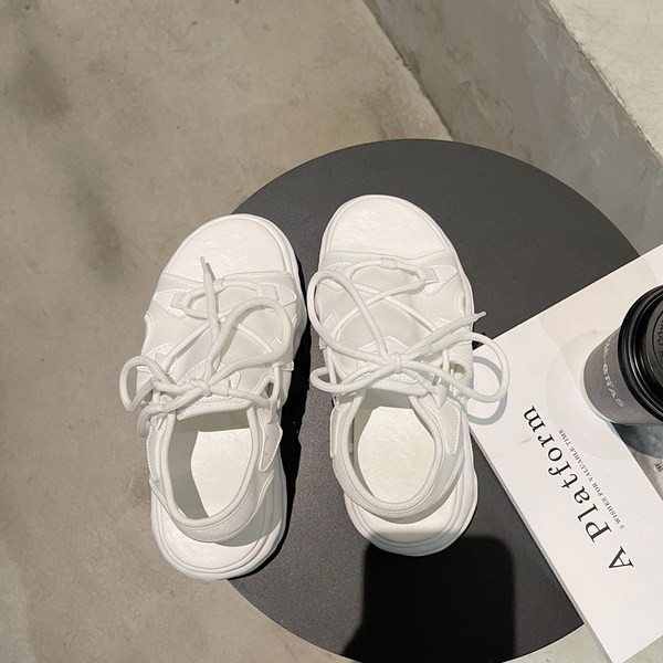 Sandale casual dama cu talpa plate si sireturi