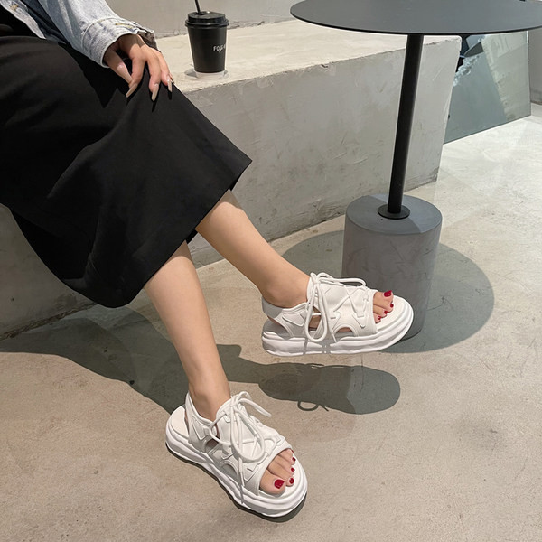 Sandale casual dama cu talpa plate si sireturi