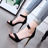 Sandale de dama elegante cu element metalic - toc de 9 cm