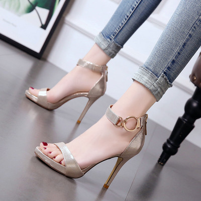 Sandale de dama elegante cu element metalic - toc de 9 cm