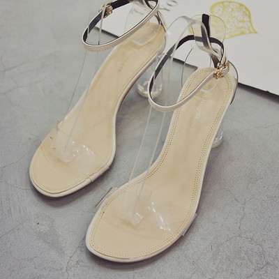 Stilīgas sieviešu sandales ar augstu caurspīdīgu papēdi