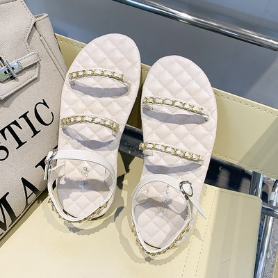 Sieviešu mākslīgās ādas sandales ar metāla apdari