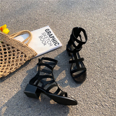 Modernas sieviešu sandales ar papēdi un rāvējslēdzēju