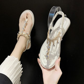 Sandale casual dama cu talpa plate si pietre decorative