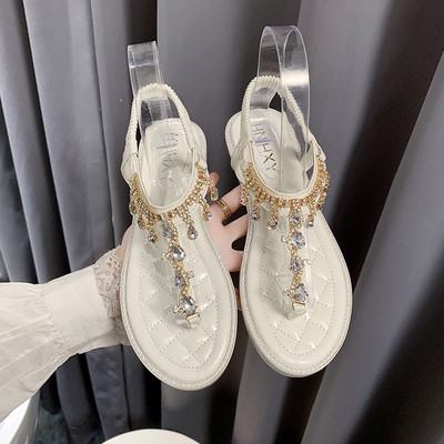 Sandale casual dama cu talpa plate si pietre decorative