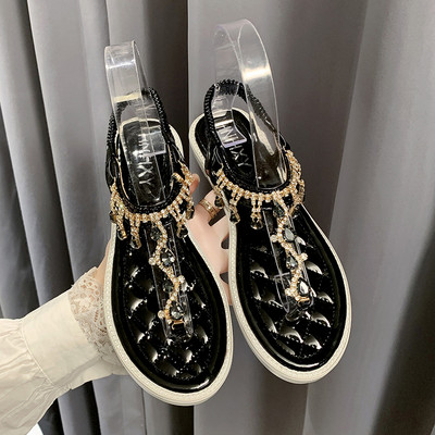 Sandale casual dama cu talpa plate si pietre decorative