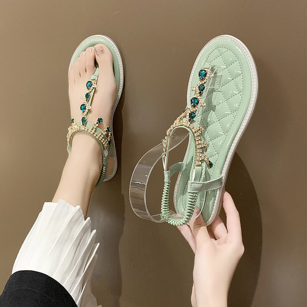 Sandale casual dama cu talpa plate si pietre decorative