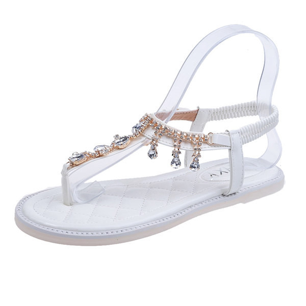 Sandale casual dama cu talpa plate si pietre decorative