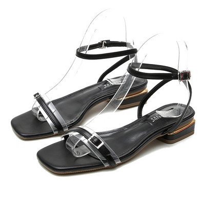 Sandale casual dama cu toc patrat jos si catarame