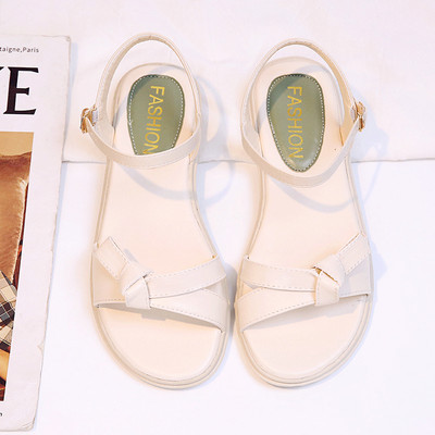 Sandale de dama din piele in doua culori si panglica