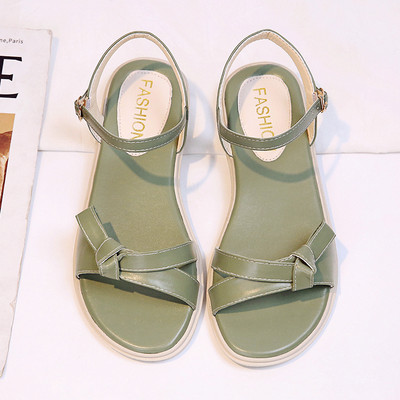 Sandale de dama din piele in doua culori si panglica