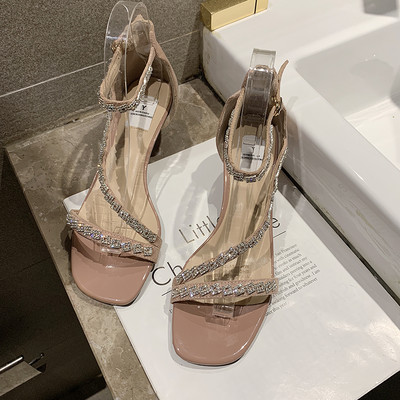 Stilīgas sieviešu augstpapēžu sandales ar dekoratīviem akmeņiem