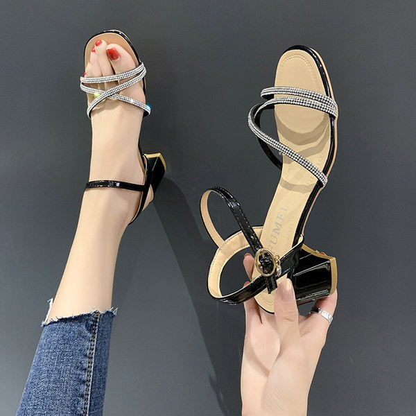 Sandale de dama elegante cu toc inalt si pietre decorative