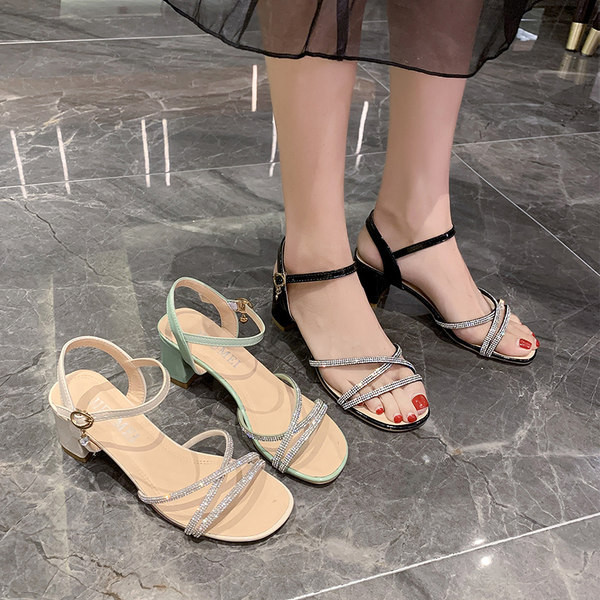 Sandale de dama elegante cu toc inalt si pietre decorative