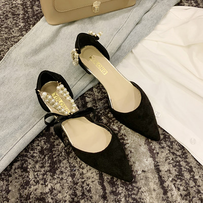 Sandale de dama elegante cu perle decorative si panglica