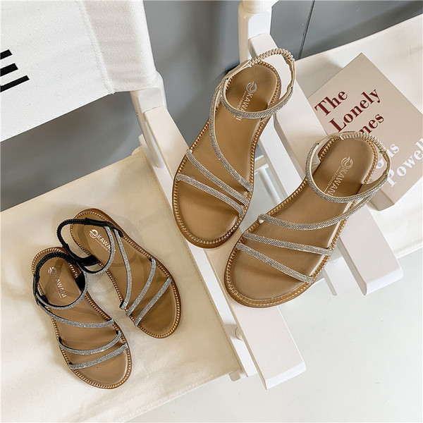 Sandale casual dama cu pietre si talpa plata - doua culori