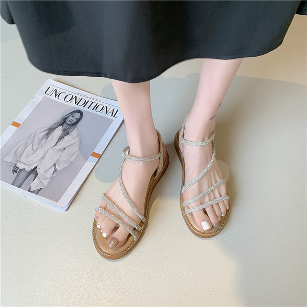 Sandale casual dama cu pietre si talpa plata - doua culori