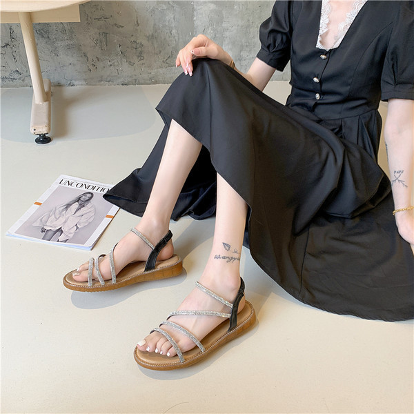 Sandale casual dama cu pietre si talpa plata - doua culori